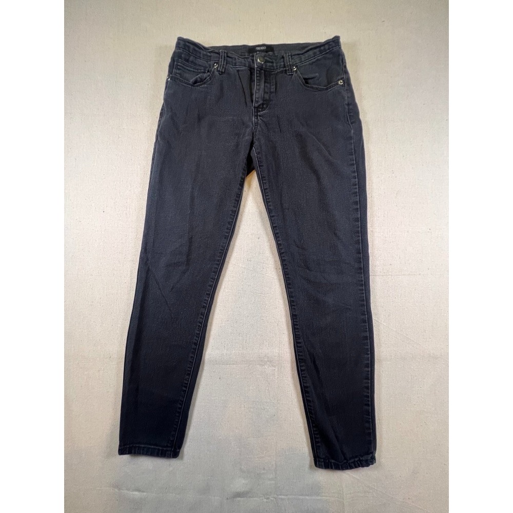 Forever 21 Women's 27 Straight Leg Low Rise Black Denim Stretch Jeans